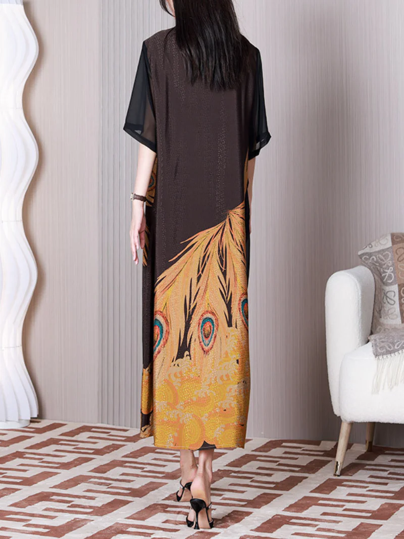 Feel The Love Round Neck Peacock A-line Dress - Image 6