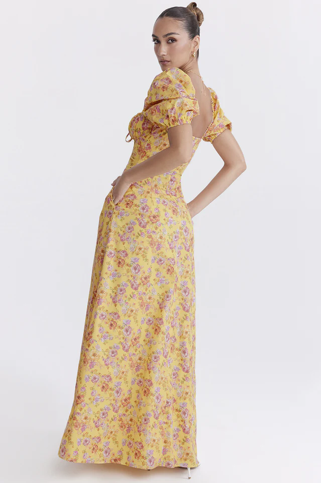 Felizia Yellow Floral Puff Sleeve Maxi Dress - Image 5