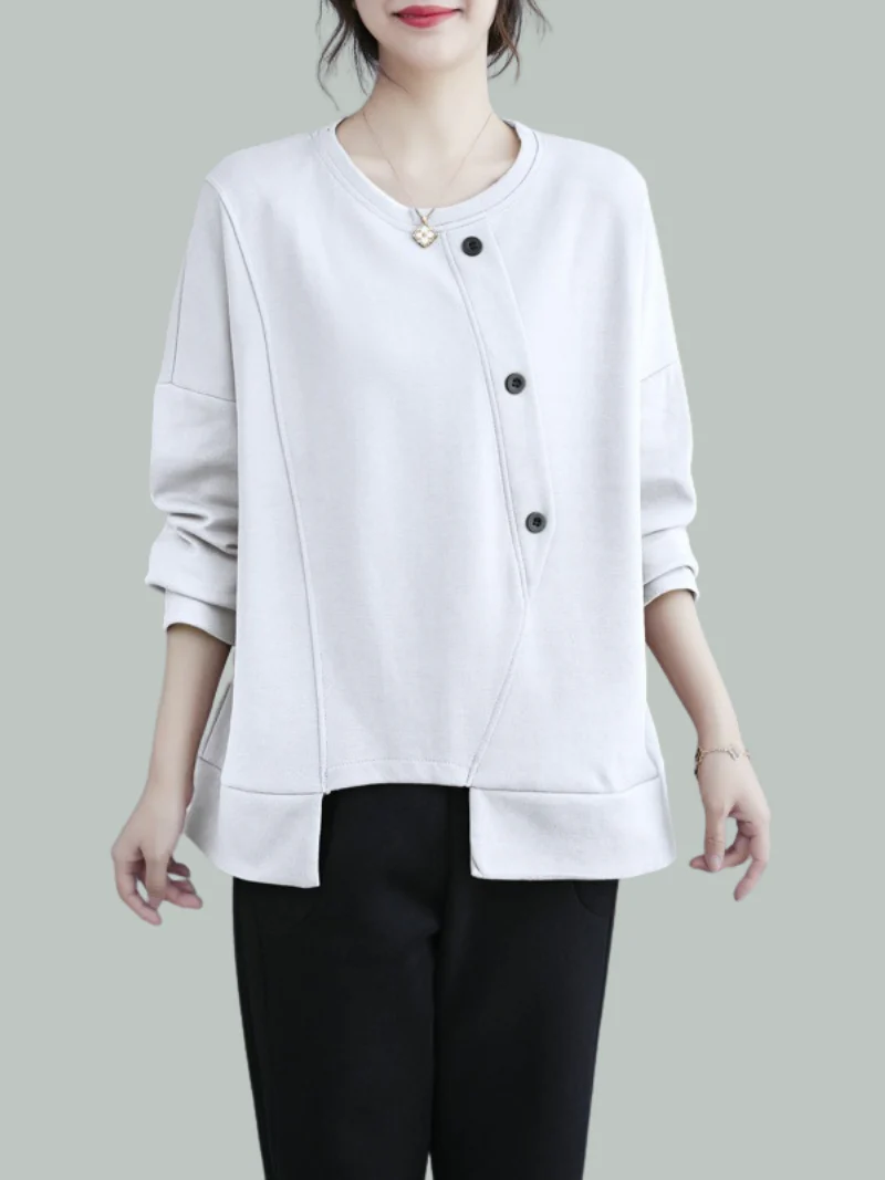 Female Casual Winter Soild Color Long-Sleeved Button Sweater Top - Image 4