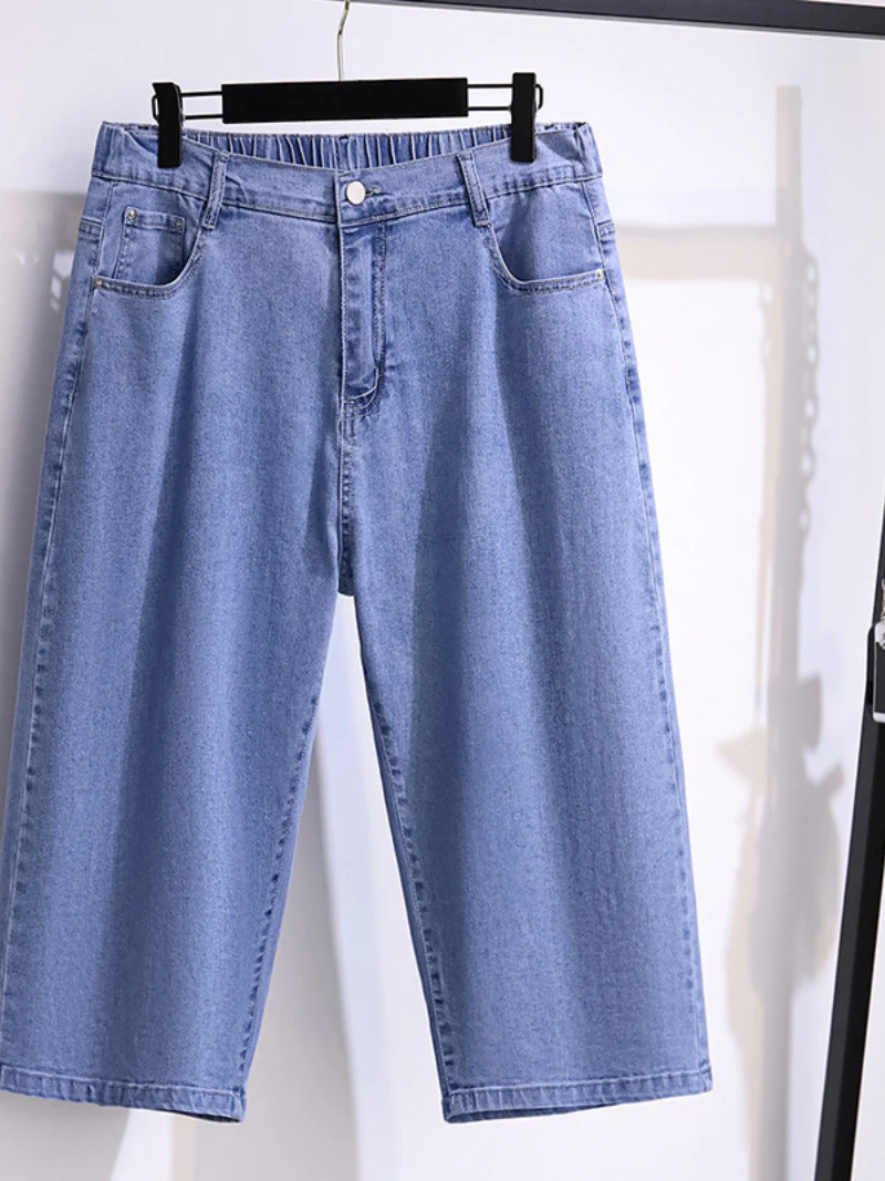 denim pants high waist thin loose straight elastic wide leg bottom - Image 2