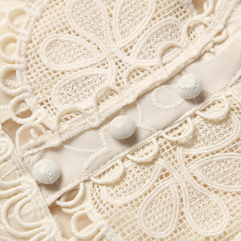 FeMinine Floral Embroidered Puff Sleeve V Neck Fit and Flare Mini Lace Dress - Image 3