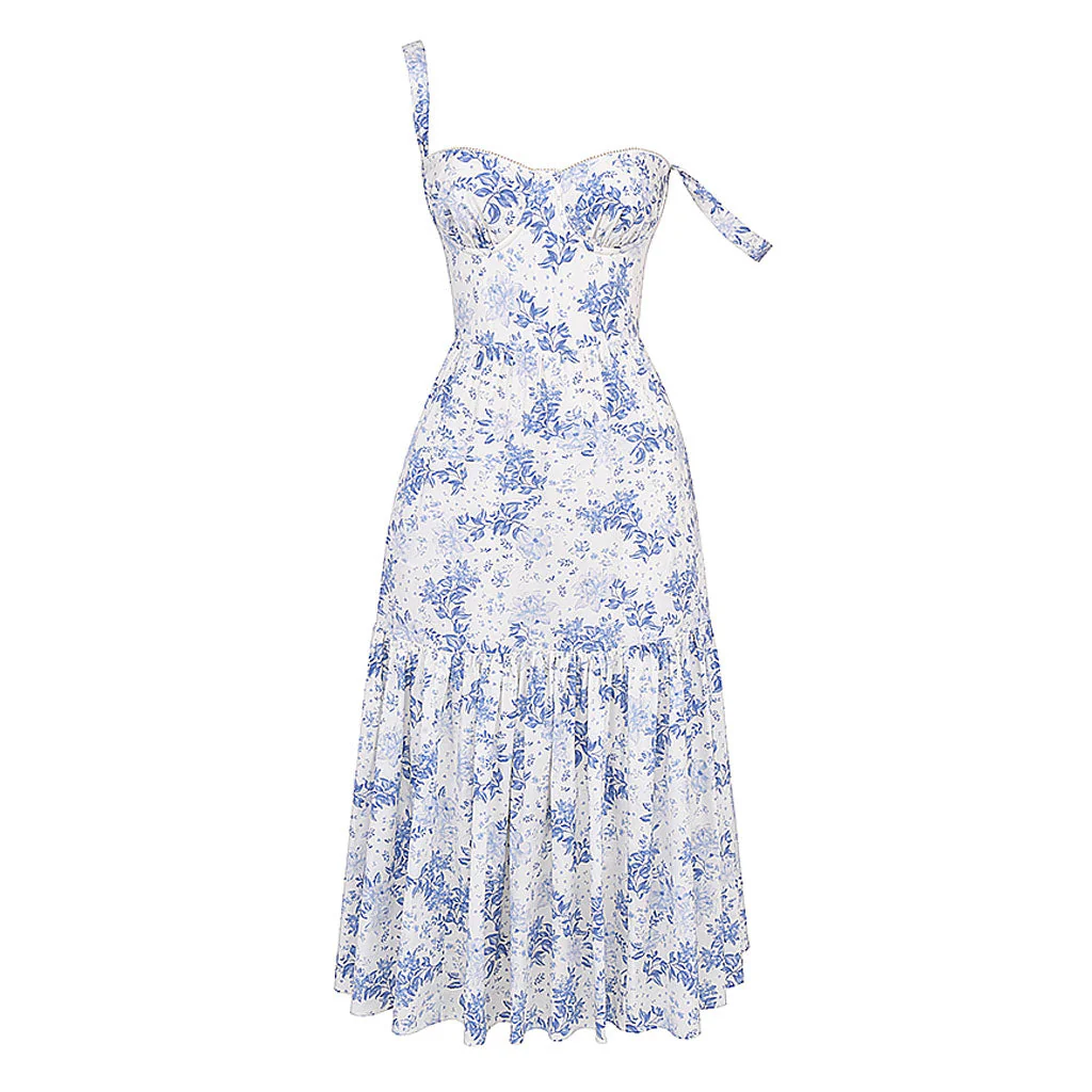 FeMinine Floral Print Sweetheart Suspender Strap Fit and Flare Midi SunDress - Image 3