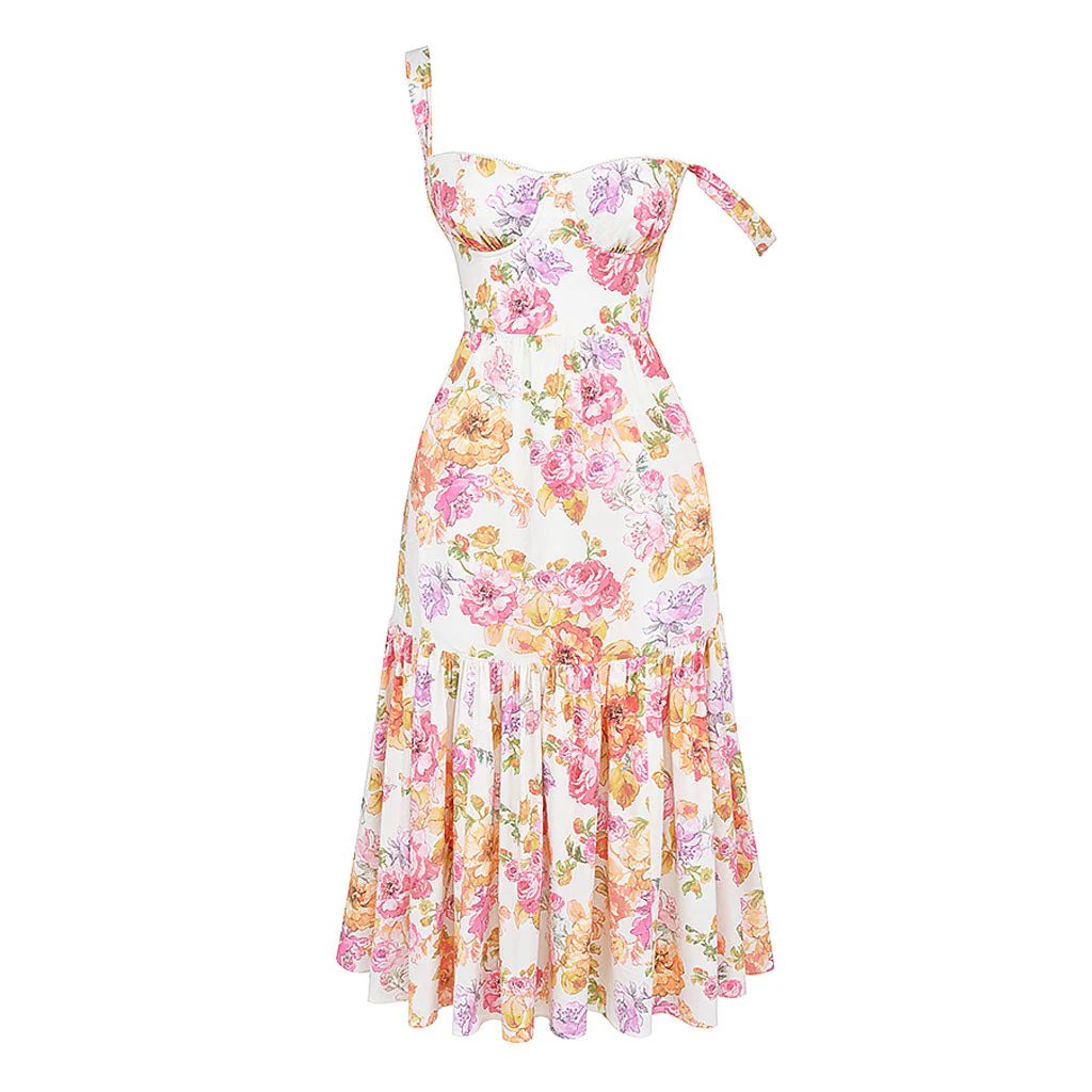 FeMinine Floral Print Sweetheart Suspender Strap Fit and Flare Midi SunDress - Image 4