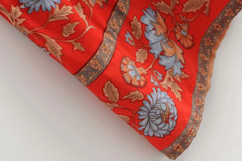 Beachwear Floral Print Red Color Cotton Long Length Gown Kimono Duster Robe - Image 7