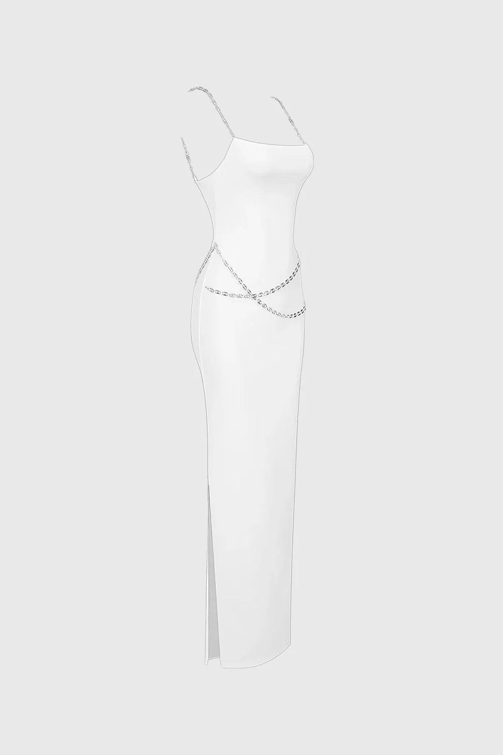 Fitted Midi Dress with Waist Chains - White - Image 2