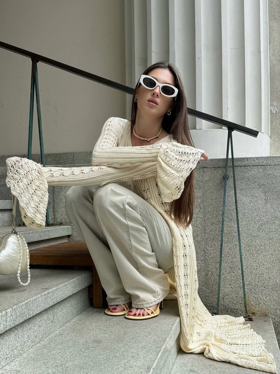Flare Sleeve Knit Long Cardigan - Image 4