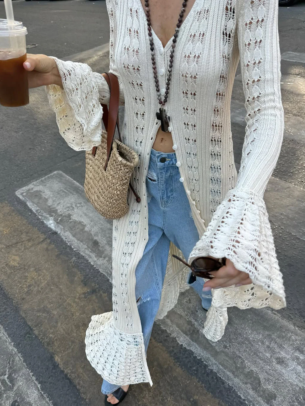 Flare Sleeve Knit Long Cardigan - Image 5