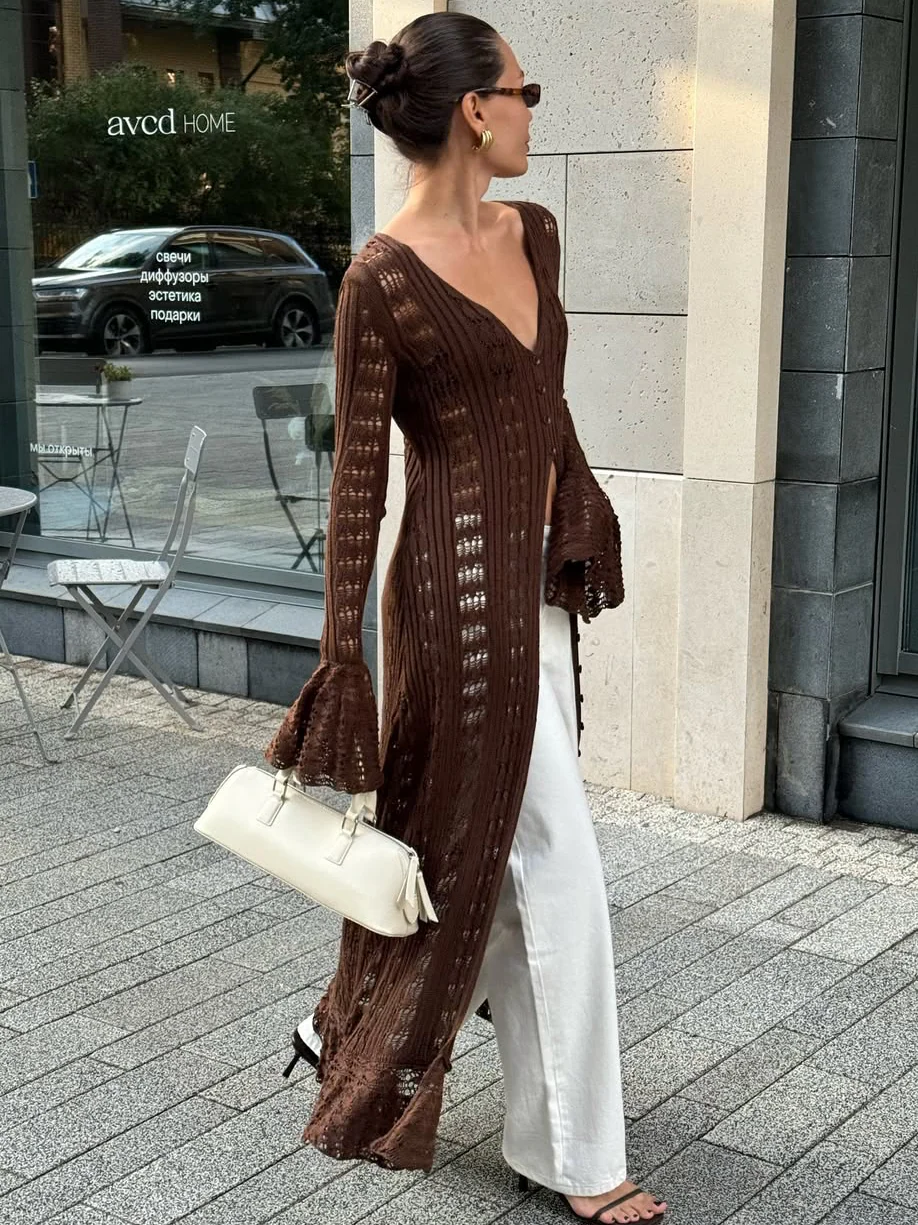 Flare Sleeve Knit Long Cardigan - Image 6