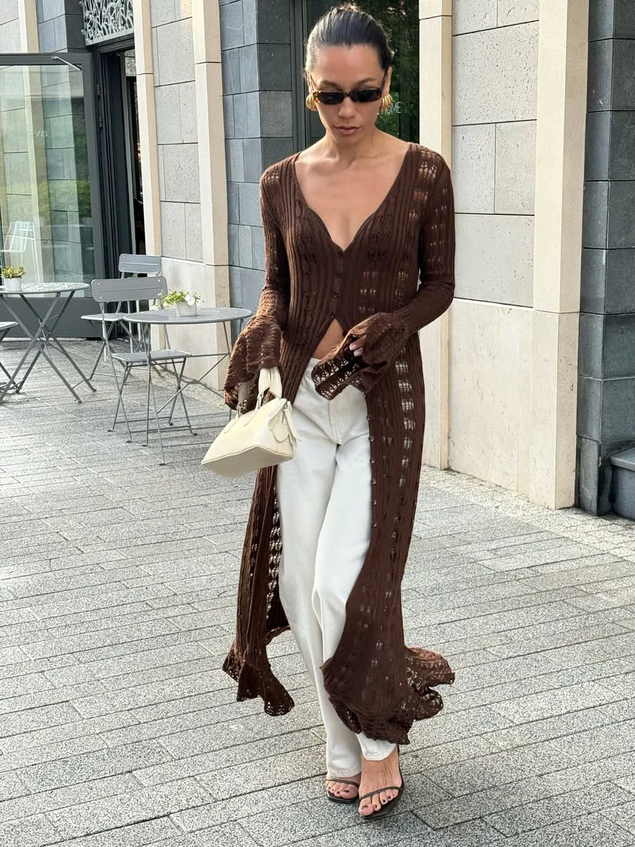 Flare Sleeve Knit Long Cardigan - Image 8