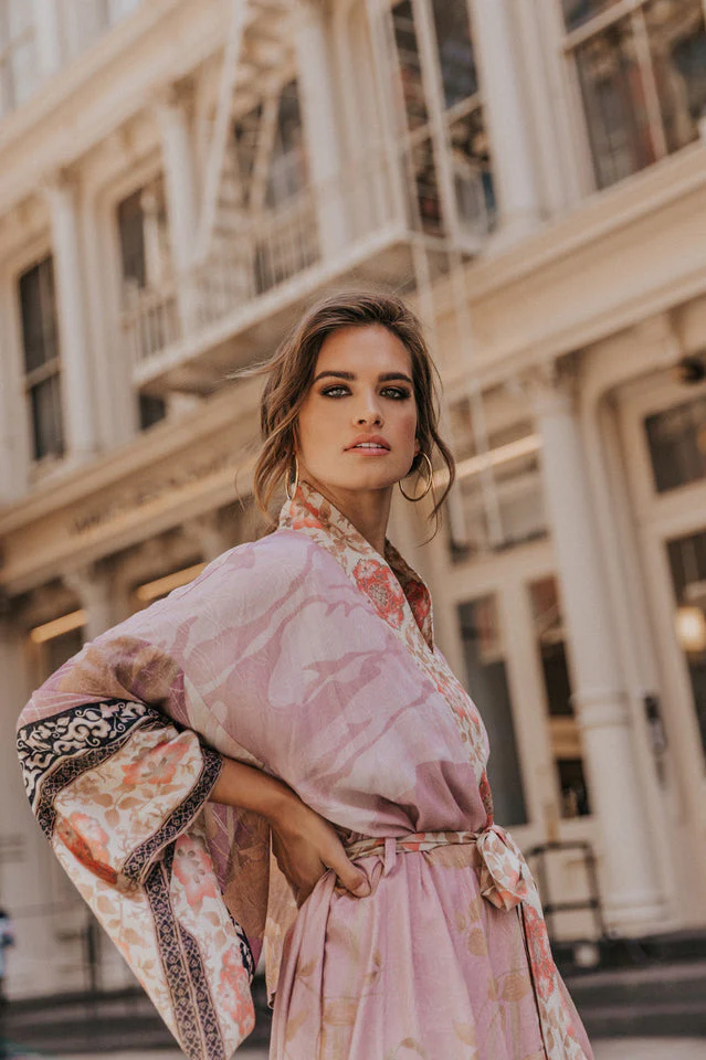Floral Crane Print Kimono With Belt - Image 7