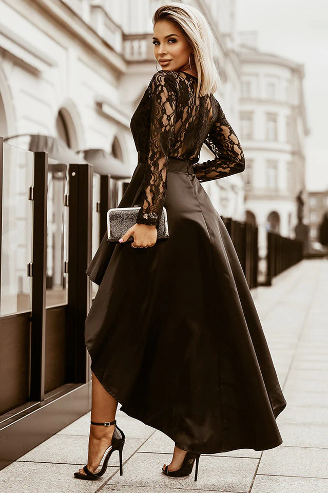 Floral Lace Satin Maxi Prom Dress - Image 8
