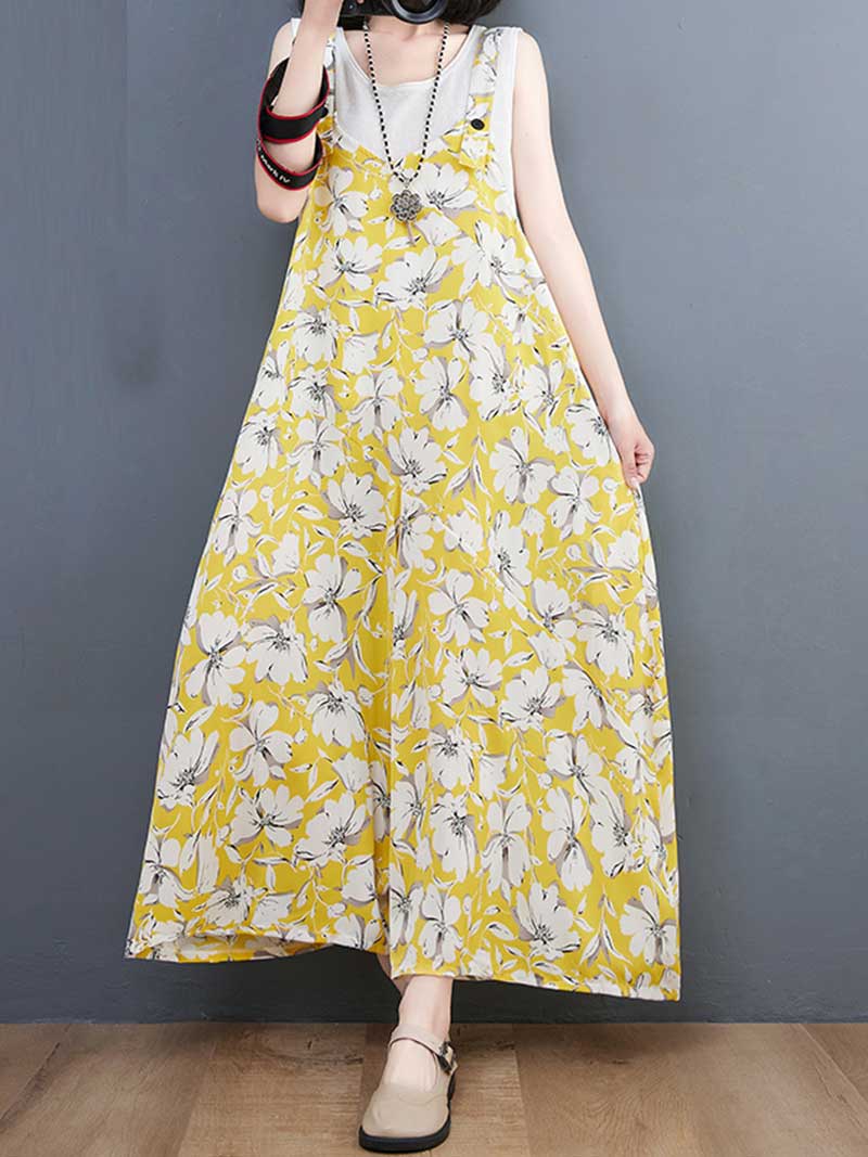 Floral Print Cotton Wide-Leg Overall Jumpsuit - Image 2