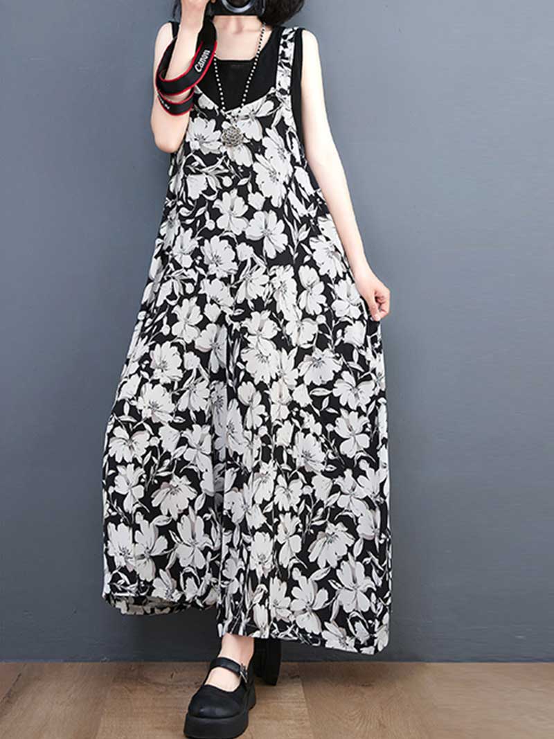 Floral Print Cotton Wide-Leg Overall Jumpsuit - Image 3