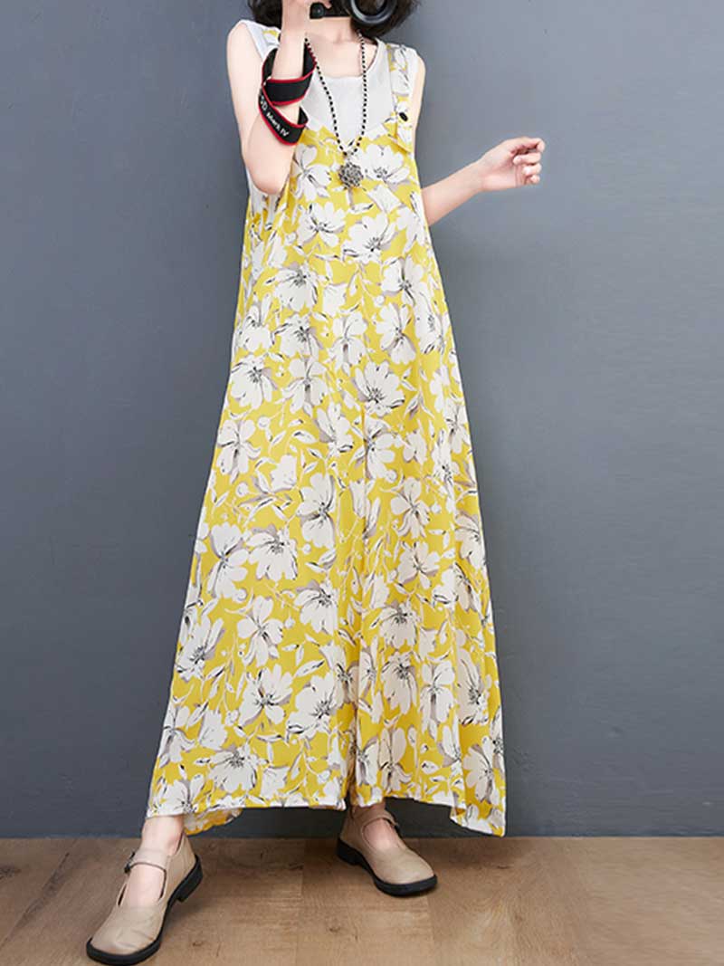 Floral Print Cotton Wide-Leg Overall Jumpsuit - Image 4