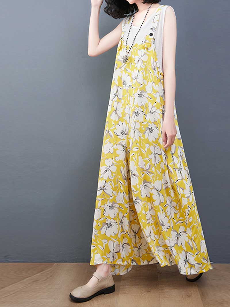 Floral Print Cotton Wide-Leg Overall Jumpsuit - Image 7