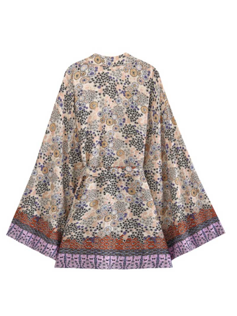 Partywear Short Length Floral Print Khaki Color Cotton Gown Kimono Duster Robe - Image 2