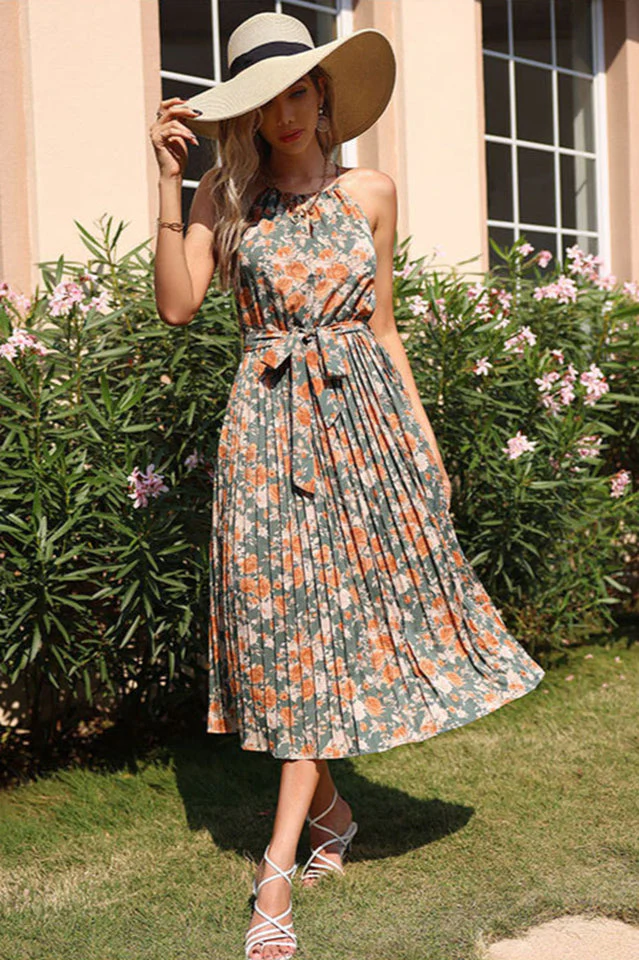 Floral Print Pleated Midi Dress - Image 5