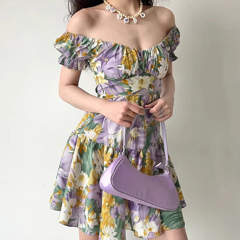 Floral Print Puff Sleeve Ruffle Short Dress - Image 5