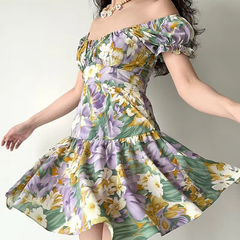 Floral Print Puff Sleeve Ruffle Short Dress - Image 8