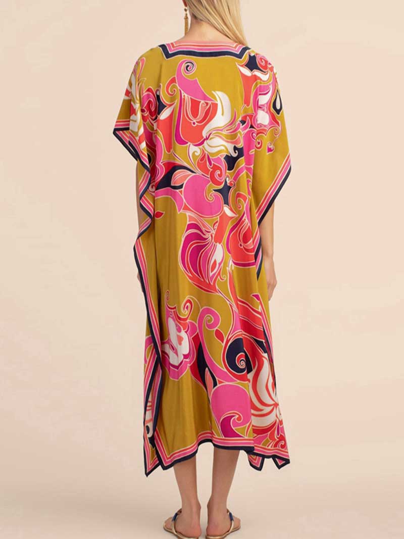 Floral Print V-Neck Short Sleeves Kaftan Dress - Image 8