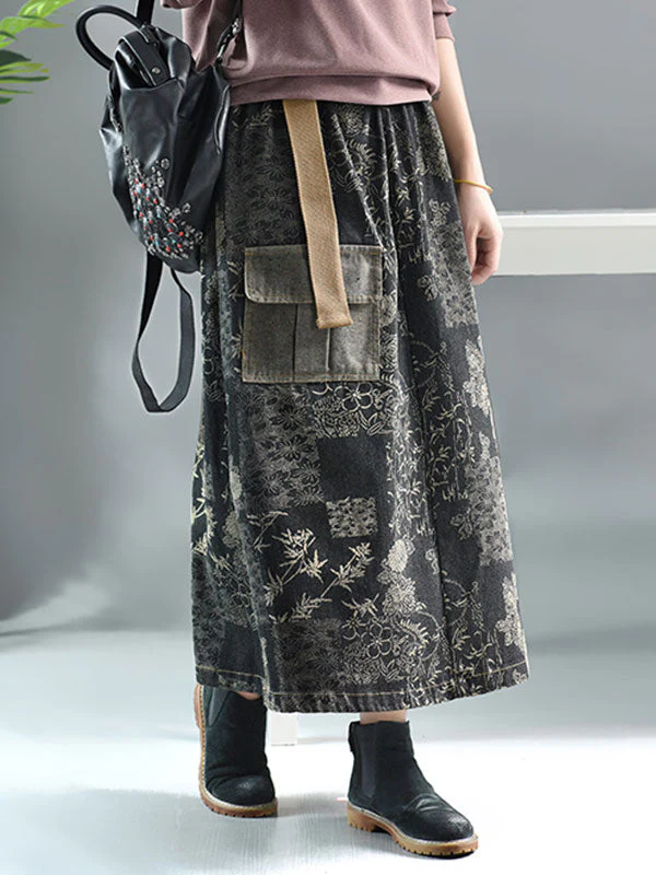 Floral Printing Denim Skirt - Image 4