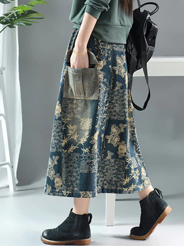 Floral Printing Denim Skirt - Image 5