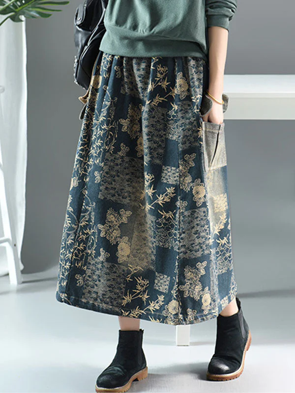 Floral Printing Denim Skirt - Image 7