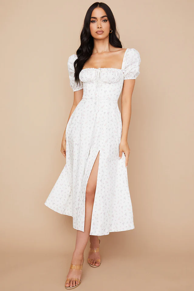 Floral Puff Sleeve Boho Midi Dress - Image 5