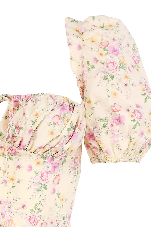Floral Puff Sleeve Boho Midi Dress - Image 7