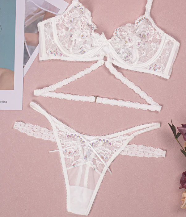 Floral Sheer Lace Strappy Lingerie Set - Image 5