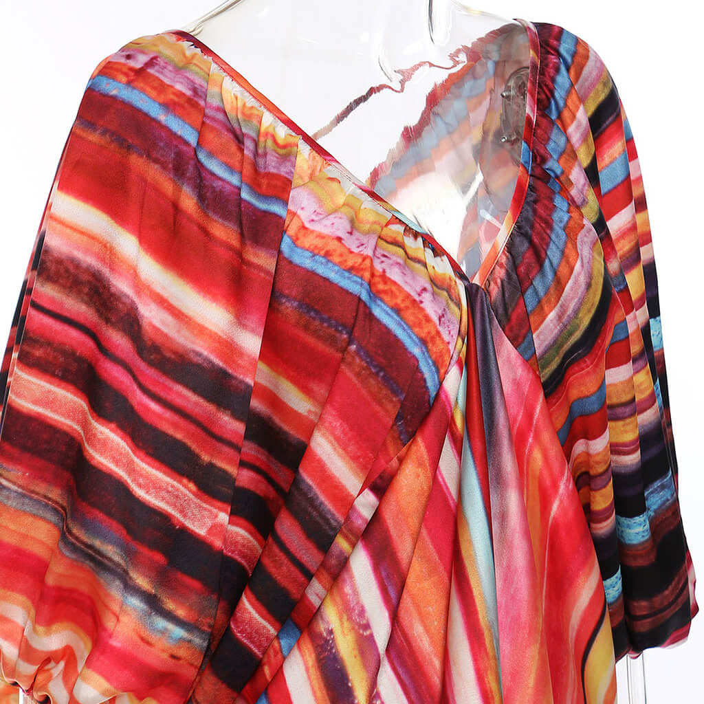FLowy Puff Sleeve Ruched V Neck Cross Open Back Oversized Midi Dress - Image 3