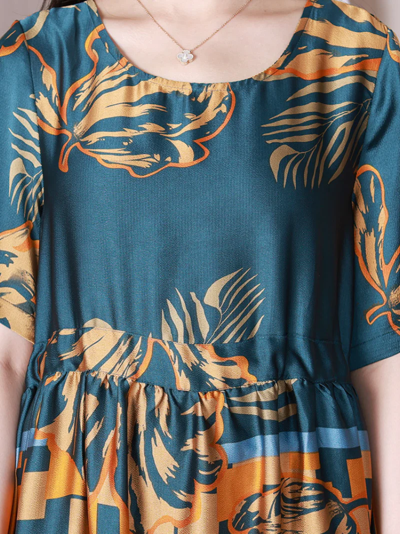 Fragran Round Neck A-line Smock Dress - Image 3