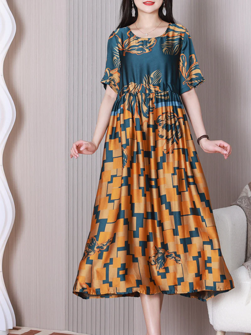 Fragran Round Neck A-line Smock Dress - Image 4