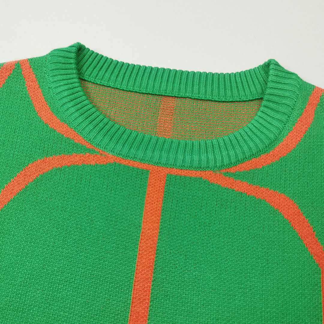 Geometric Pattern Crew Neck Drop Shoulder Long Sleeve Sweater - Green - Image 3