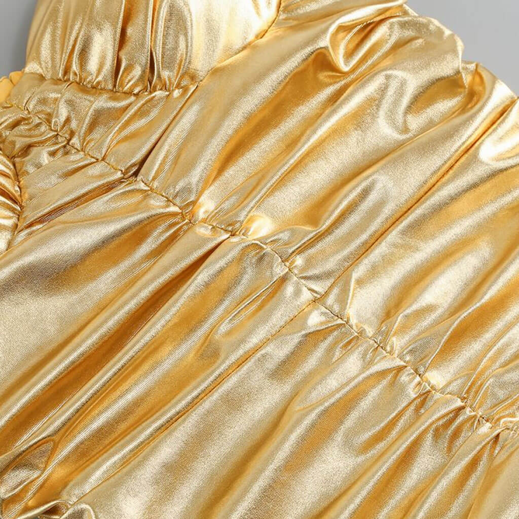 Gilded Metallic Effect Sweetheart Neck Ruched Cami Bodycon Mini Party Dress - Image 5