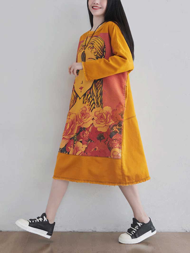 Give Me a Memory Round Neck Cartoon Sweater Midi Dress - Image 11