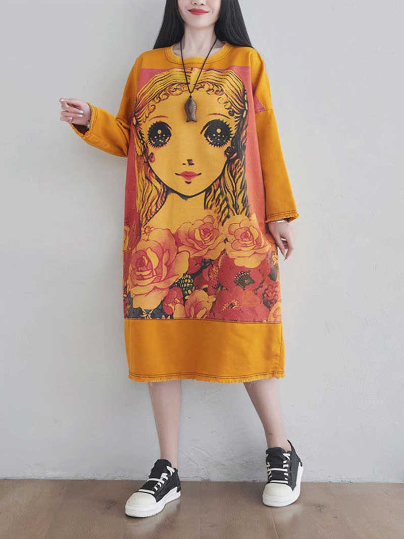 Give Me a Memory Round Neck Cartoon Sweater Midi Dress - Image 8