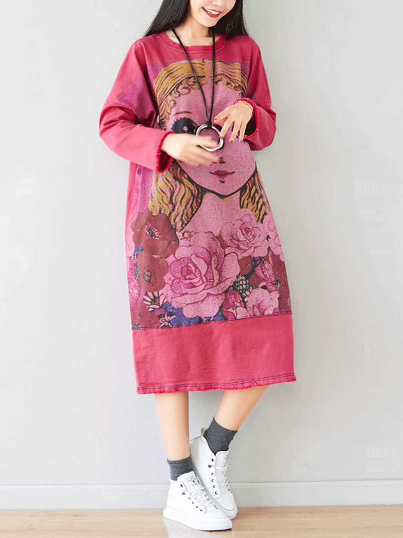 Give Me a Memory Round Neck Cartoon Sweater Midi Dress - Image 9