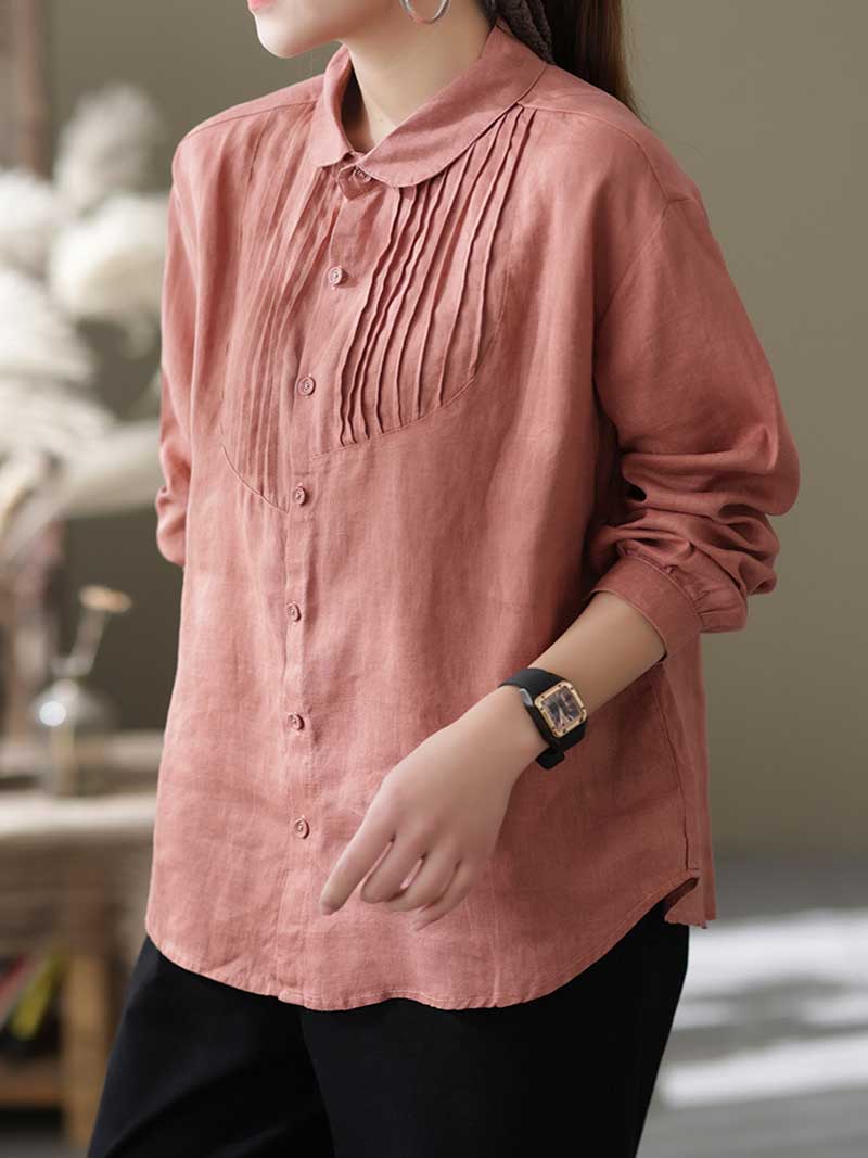 Give Me Reason Pleated Linen Shirt Top - Image 11