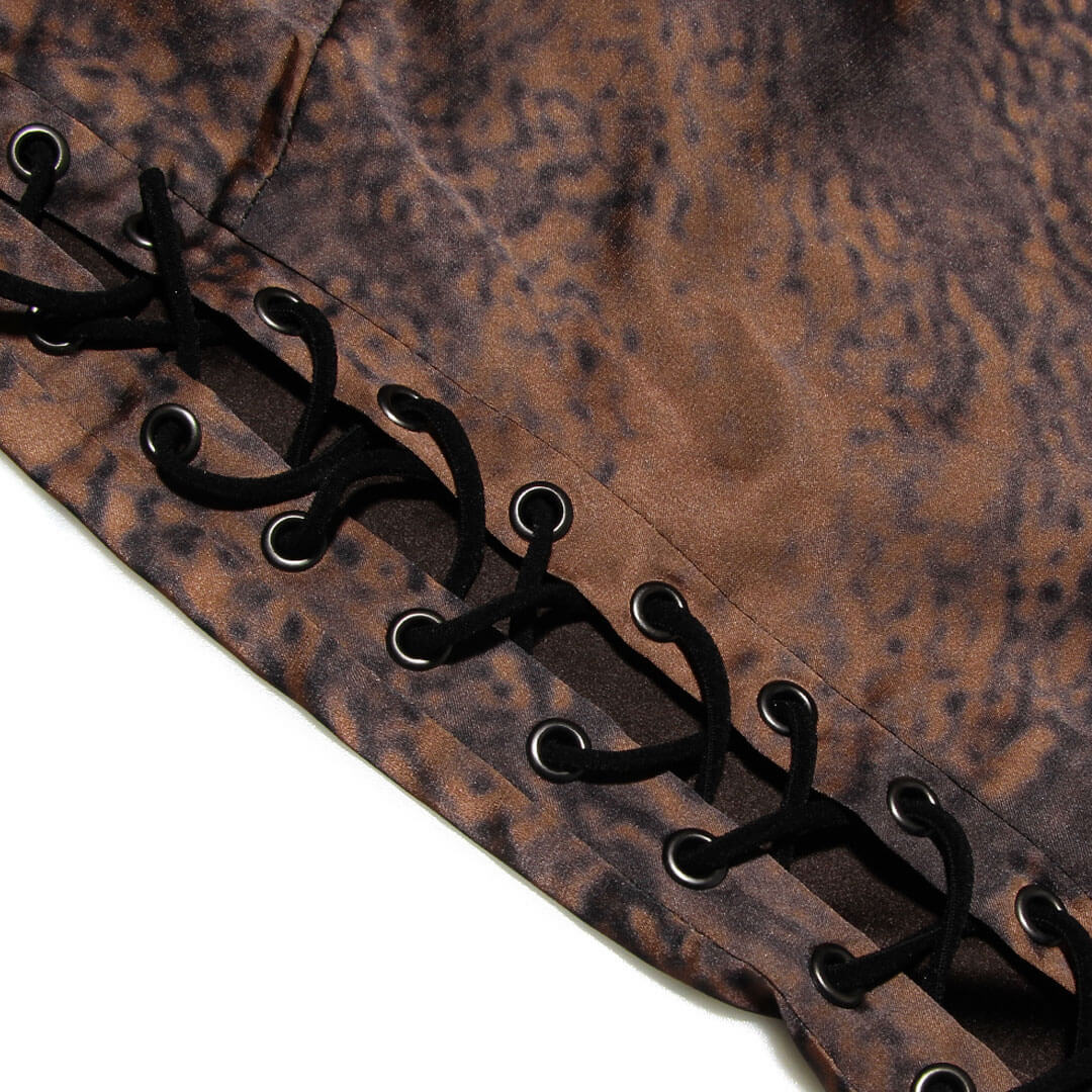 Glossy Satin Lace Up Short Sleeve Bodycon Party Mini Dress - Brown - Image 4
