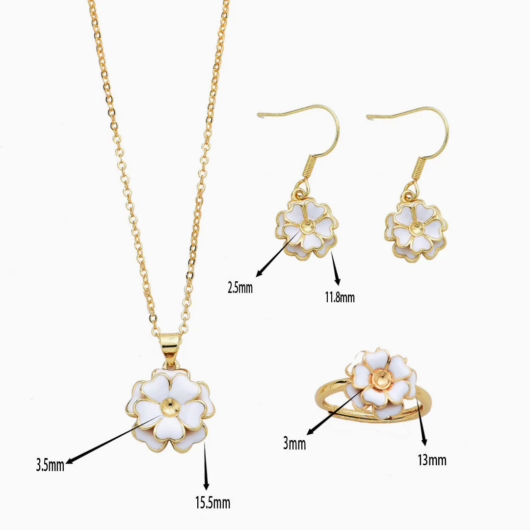 Celebrity Style Gold Tone 3D Petal Charm Jewelry Set - White - Image 2