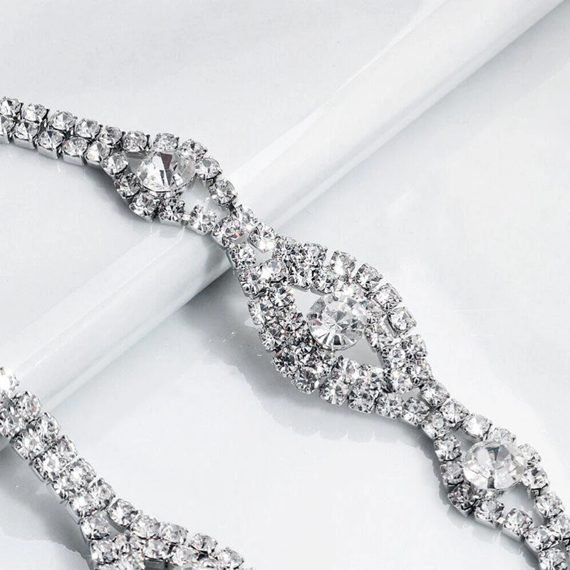 Graceful Rhinestone Embellished Bridal Backdrop NeckLace - Silver - Image 2