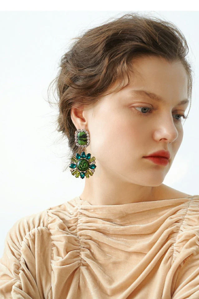 Green Dimond Dangle Earrings - Image 3