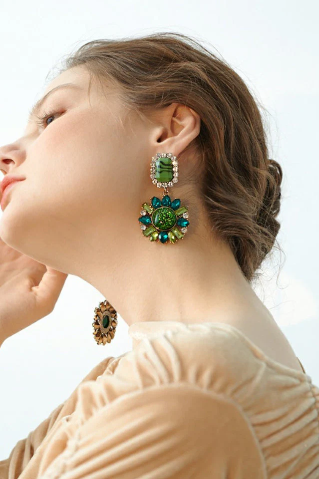 Green Dimond Dangle Earrings - Image 4