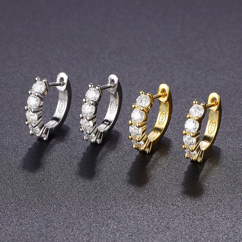 Half Paved 3MM Moissanite Sterling Silver Hinge Huggie Earrings - Image 3