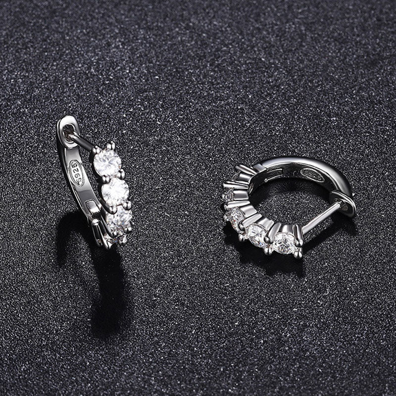 Half Paved 3MM Moissanite Sterling Silver Hinge Huggie Earrings - Image 4