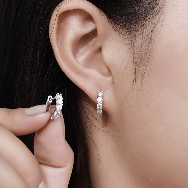 Half Paved 3MM Moissanite Sterling Silver Hinge Huggie Earrings - Image 6