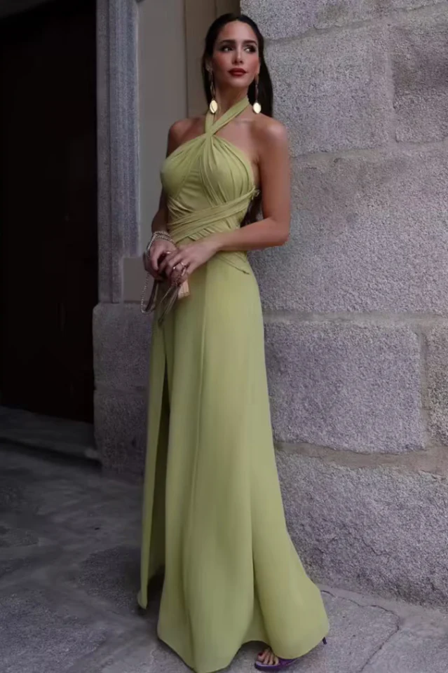 Halter Neck Maxi Swing Dress