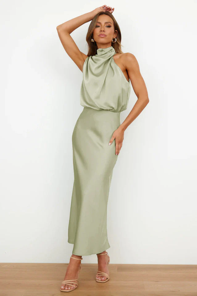 Halter Sleeveless Satin Bridesmaid Dress - Image 13