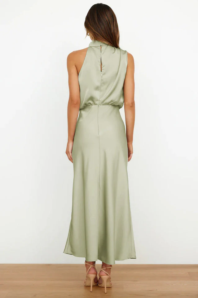 Halter Sleeveless Satin Bridesmaid Dress - Image 15